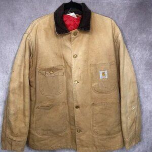 VTG Carhartt Chore Coat Men's 42 6QLC Red Quilted Line 80s Brown Jacket Made USA